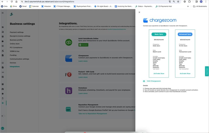 Account activation process on Chargezoom